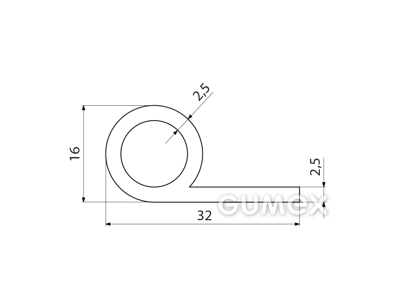 Silikonový profil tvaru "P" s dutinkou, 32x16/2,5mm, 60°ShA, -60°C/+180°C, transparentní